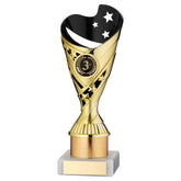 GOLD/BLACK PLASTIC 'SABRE' CUP ASSEMBLED ON MARBLE (1in CEN) - 8in